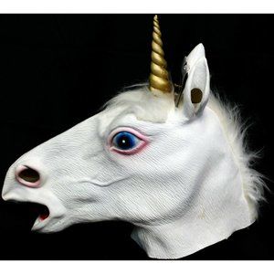 New White Unicorn Horse Full Face Mask Cosplay Rubber Creepy Halloween Costume